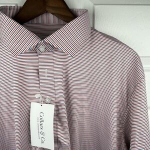 Collars & Co Polo Shirt Mens XL Featherweight Relaxed Red Blue Stripe Dress NEW